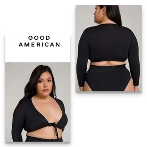 GOOD AMERICAN Sexy Boost Top Plunging Neck Long Sleeves